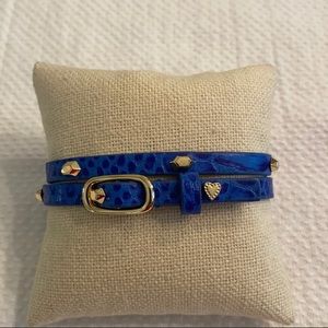 Stella&Dot Hudson Blue Gold Stud Vintage Leather Wrap Bracelet Retired Sample